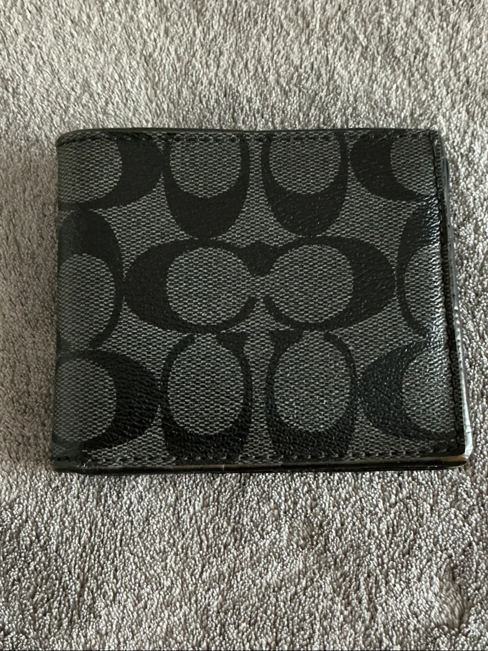 Men's Coach Black Monogram Bi-Fold Wallet, Black